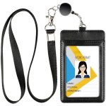 Porte - badge r�tractable � cordon en cuir pu avec 2 emplacements pour cartes id�al pour le travail et ...