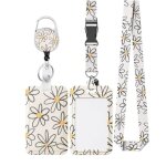 Porte badge - floral - tui en plastique - 2 cartes - clip de mousqueton - rtractable