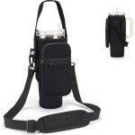 Porte - bouteille isotherme avec bandoulire et poche pour tlphone portable - noir - noir
