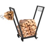 Porte - bûches intérieur - outsunny - crochets latéraux pour ranger et roues - charge max. de 50 kg - ... Porte - bûches intérieur - outsunny - crochets latéraux pour ranger et roues - charge max. de 50 kg - ...