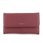 Porte chquier portefeuille tout en un  rabat femme - pur saffiano - bordeaux - flora co paris