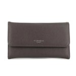 Porte chquier portefeuille tout en un  rabat femme - pur saffiano - chocolat - flora co paris