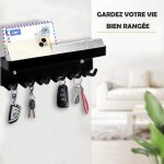 Porte - cl�s mural pour entr�e avec porte - courrier et organiseur daccessoires avec 6 crochets noir
