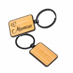 Porte cles personnalisable rectangle - porte cl personnalis gravure laser bambou & metal [ porte clef ...