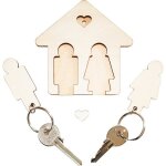 Porte clef couple en bois - cadeau couple noel - idee cadeau cremaillere maison - porte cl femme cadeaux ...
