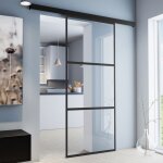 Schulte porte coulissante en verre 75x203cm porte vitr�e int�rieure verri�re d�cor industriel noir double ...