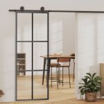 Porte coulissante en verre esg - vidaxl - 76x205 cm - noir - aluminium - verre esg - �paisseur 5 mm - ...