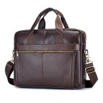 Porte - document schlatum homme en cuir vritable marron - grande capacit sac ordinateur business