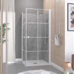 Portes de douche en angle 80x80x190 cm - motifs carrs - profils blanc - white cube