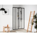 Porte de douche coulissante double en m�tal noir mat - verre anti - calcaire - 120 x 195 cm - bavioda ...