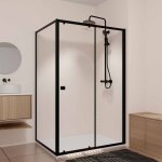 Porte de douche coulissante extensible 100x185cm et retour fixe 80cm - noir - black slide