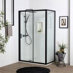 Porte de douche niche 120cm + paroi fixe 70cm noir mat city