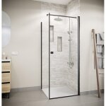 Porte de douche pivotante 80x195cm et retour 80cm - verre 8mm anticalcaire - profil noir