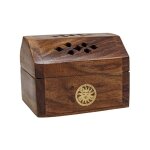 Porte - encens pour cnes petite bote en bois & laiton motif alatoire