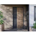 Porte dentr�e pleine en acier h207 x l100 cm - anthracite avec rayures effet ch�ne - �paisseur 55 mm ...