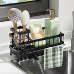 Porte eponge evier organiseur dvier cuisine en acier inox avec porte brosse amovible rangement et organisatio ...