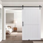 Porte de grange coulissante - vevor - 1219 x 2134 mm - panneau mdf - surface en pvc imperm�able - cadre ...