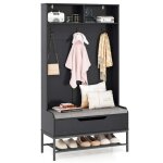Porte - manteau 4 en 1 costway - 170cm avec banc & coussin - compartiment ouvert - crochet - rangement ...