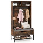 Porte - manteau 4 en 1 costway - 170cm avec banc et coussin - compartiment ouvert - crochet - rangement ...