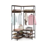 Porte manteau dangle costway - 2 tagres suprieures - 7 crochets - 3 banc chaussures - 90 x 90 x 178 ...