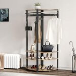 Porte - manteau dangle en m�tal - arbre de couloir - avec 6 crochets mobiles et �tag�re de rangement ...