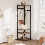 Porte - manteau d?angle multifonction - promiracal - métal noir + bois - 3 en 1 avec crochets tringle ... Porte - manteau d?angle multifonction - promiracal - métal noir + bois - 3 en 1 avec crochets tringle ...