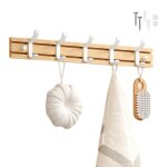 Porte manteau bambou mural patres 5 crochets pour suspendre vtements peignoirs serviettes manteaux ...