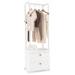 Porte - manteau costway - 2 tiroirs - 2 roulettes verrouillables - tringle de suspension - etagères - ... Porte - manteau costway - 2 tiroirs - 2 roulettes verrouillables - tringle de suspension - etagères - ...