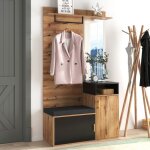 Porte manteau entre meuble entre industriel lgant - 4 crochets + miroir + banc + stockage chaussures ...