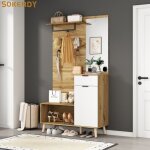 Porte - manteau avec Étagère à chaussures - sokerdy - meuble d?entrée avec banc / avec miroir - rangement ... Porte - manteau avec Étagère à chaussures - sokerdy - meuble d?entrée avec banc / avec miroir - rangement ...