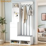 Porte - manteau avec tagre  chaussures - sokerdy - meuble d?entre avec coussin moelleux - 4 crochets ...