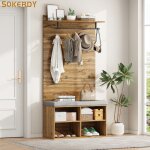 Porte - manteau avec tagre  chaussures - sokerdy - meuble d?entre avec coussin moelleux - style industriel ...