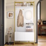 Vestiaire moderne - porte manteau - miroir int�gr� - 2 portes - design compact - blanc