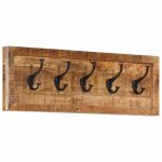 Porte - manteau mural en bois de manguier - vidaxl - 80x25x9 cm - 5 crochets en fer - bois de manguier ...