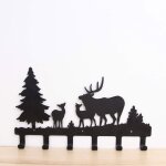 Porte - manteau mural en m�tal avec 6 crochets - motif cerf arbre for�t �lan animal de dessin anim� - ...