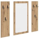 Porte - manteaux mural - vidaxl - ch�ne artisanal - bois multicouche - 96x15x90 cm - avec miroir - crochets ...