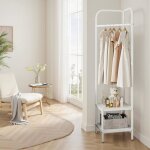 Porte manteau penderie cintre tiges double meuble entre dangle avec 2 tagre de rangement pour salon ...