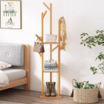 Porte manteau pieds bambou - portant  vtements solide avec 9 crochets et embase stable vestiaire charge ...