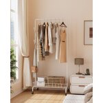 Porte manteau portant  vtement penderie avec tagre de rangement chaussures avec roulettes blanc 60x ...