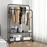 Porte manteau avec roulettes - portant � v�tement - penderie avec �tag�re de rangement noir 80x50. 5x152cm ...