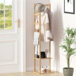 Porte manteau sur pieds bambou - 155x38x30cm portant  vtements polyvalent avec 3 patres et tringles ...