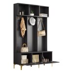 Porte - manteau vestiaire meuble chaussures rangement dentre - l120 x p235 x h1915 cm - noir 6 crochets ...