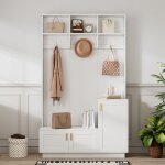 Porte - manteau vestiaire meuble chaussures rangement dentre - l120 x p40 x h200 cm - blanc avec 3 crochets ...