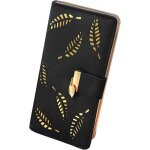 Porte - monnaie femme avec feuille creuse long portefeuille en cuir pu pour femme avec plusieurs fentes ...