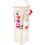 Porte - n?uds macram� boh�me avec support pinces � cheveux - organisateur murale bandes franges pompons ...