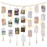 Porte - photo mural en perles de bois avec guirlande lumineuse et 30 pinces - dcoration de nol de fte ...