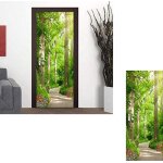 Porte photo stickers 3d porte poster paysage de chemin de for�t verte cr�atif papier peint porte trompe ...
