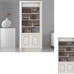 Porte photo stickers porte trompe loeil biblioth�que en bois 77x200cm sticker porte affiche autocollante ...