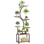 Porte plante intrieur tagre plantes support pot de fleurs en mtal pour balcon salon 155x50x26cm marron ...