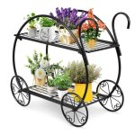 Porte plante interieur - relax4life - 2 niveaux - support plantes - forme de chariot - en fer forg� - ...